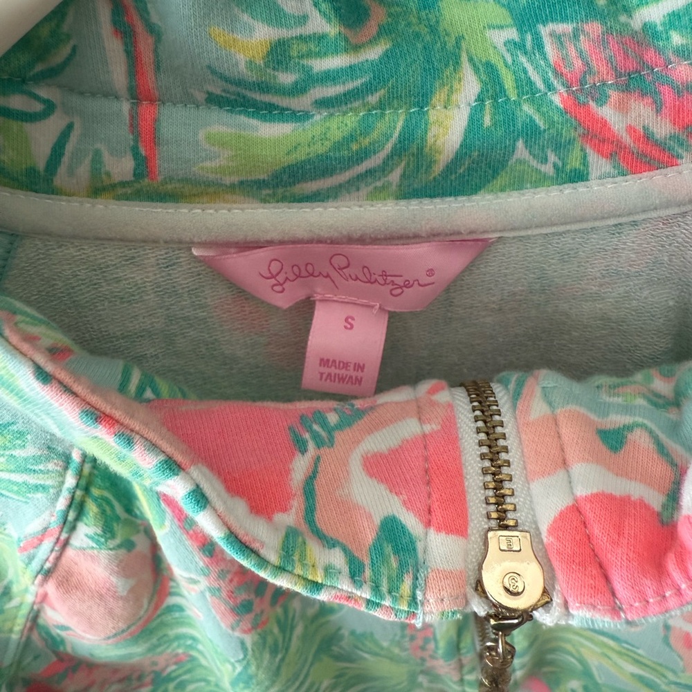 Lilly Pulitzer Coral Pink & Mint Tropical Zip Pullover - Picture 5 of 5